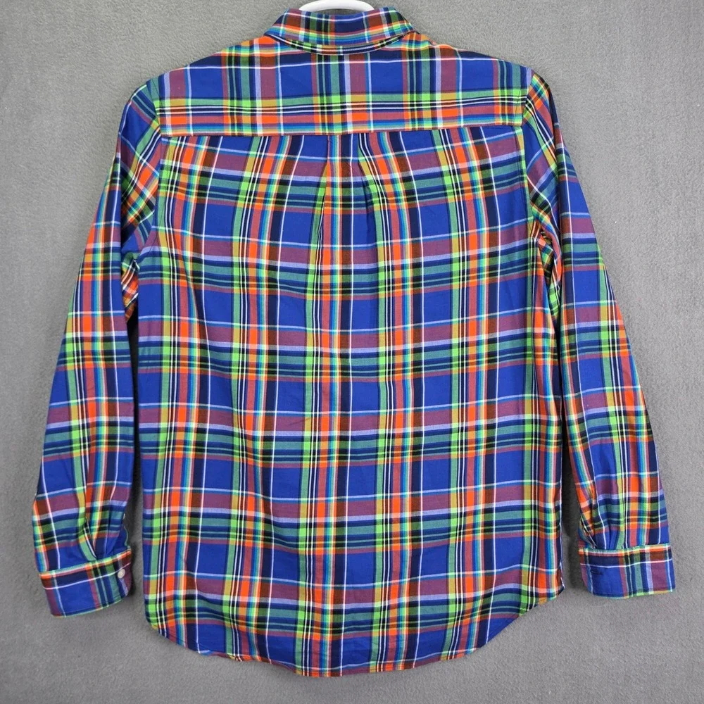 Ralph Lauren Shirt Madras Plaid Blue Orange Green XL Boys Cotton Button Down RL